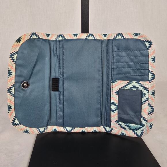 Kavu Tri-Fold Wallet Cotton Pink White Blue Geo Aztec - Picture 3 of 13